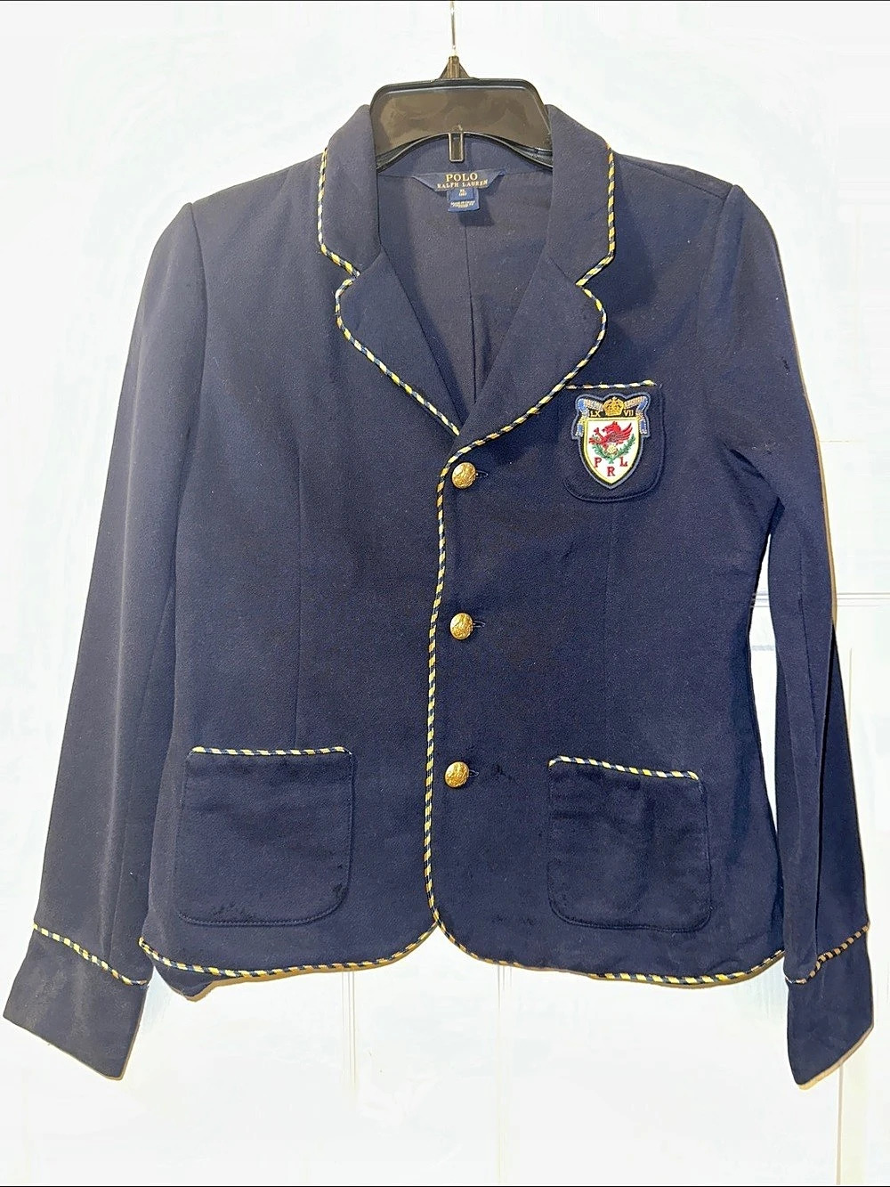 Girl’s Polo Ralph Lauren Single-Breasted Logo-Crest Fleece Blazer - Size XL (16)